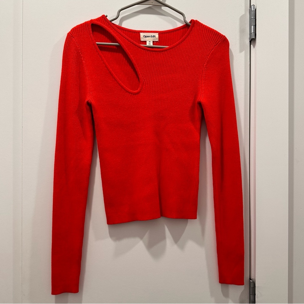 Nordstrom Open Edit Cut out bright red long sleeve top